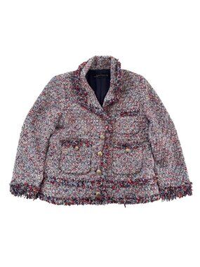 Zara Rainbow Frayed Tweed Bouclé Fantasy Blazer Jacket - Gold Buttons